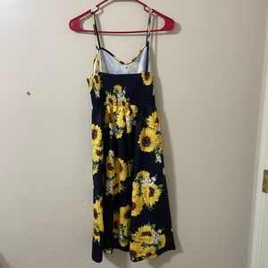 Navy Spaghetti Strap Sunflower Dress